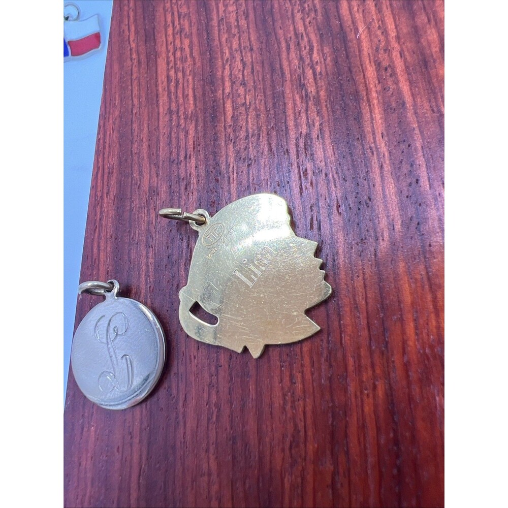 JTC 1/20 12k Gold Filled Vintage Charm Lisa Girl Profile Head 2 Charms